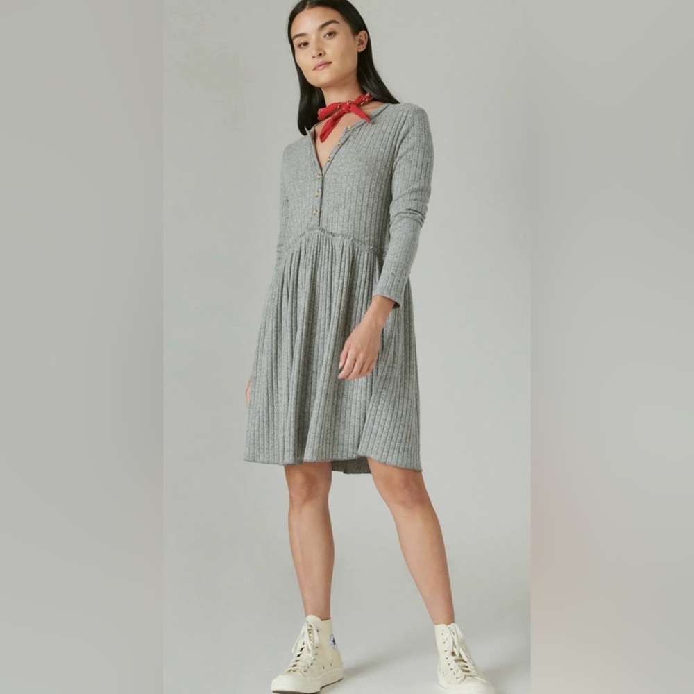 New Lucky Brand Cloud Soft Gray Ribbed Dress